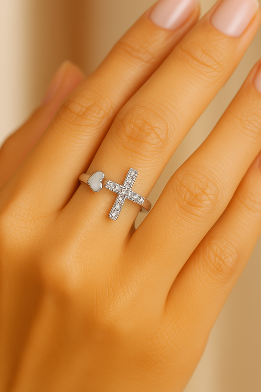 Vintage Liefde Kruis Zilveren Verstelbare Ring
