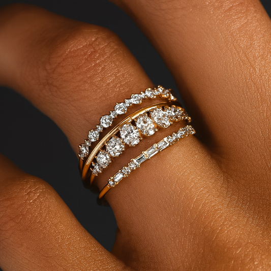 Vintage Gouden Zirkonia Ring Set