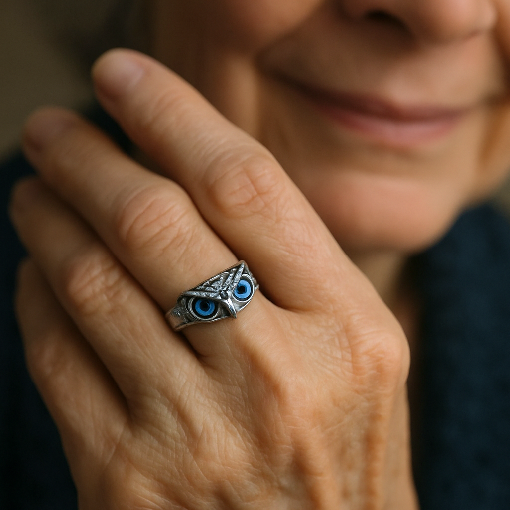 Uil van geluk verstelbare ring in zilver en opaal