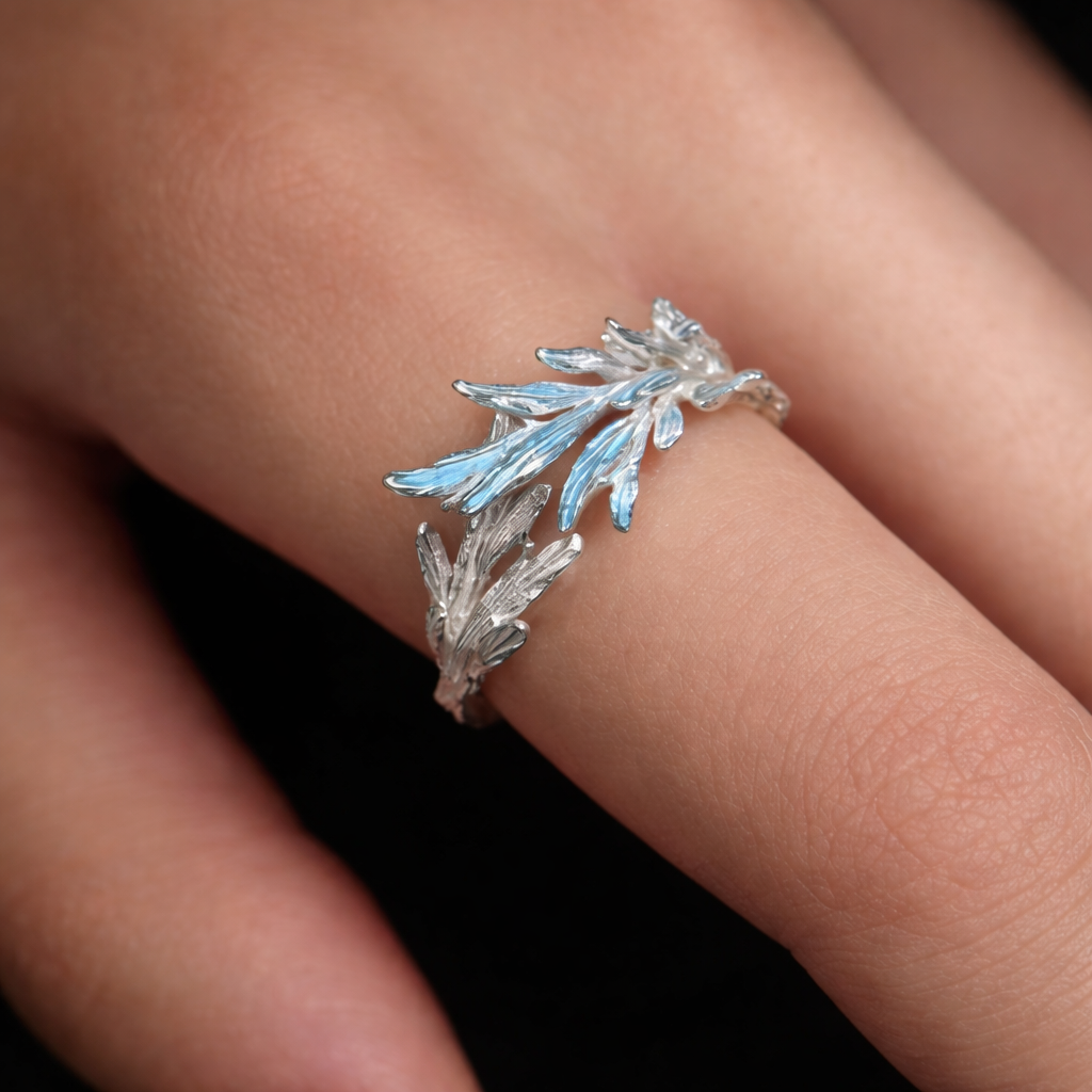 Vintage Zilveren & Blauwe Blad Ring