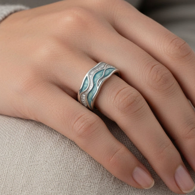 Turquoise Zilveren Golven Ring