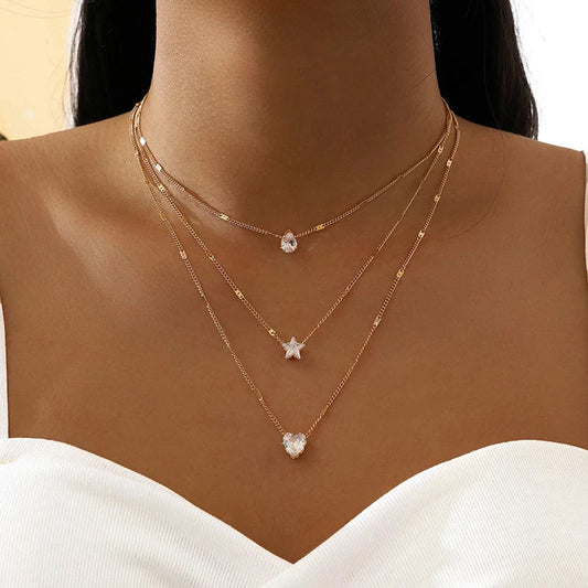 Drie Hanger Ketting met Gouden Zirkonia