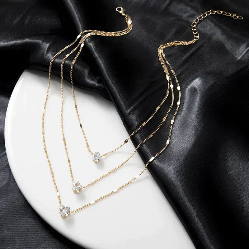 Drie Hanger Ketting met Gouden Zirconia