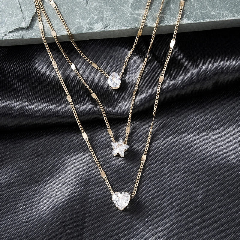 Drie Hanger Ketting met Gouden Zirkonia