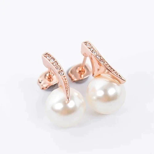Set Ketting + Oorbellen met Parel in Roze Goud