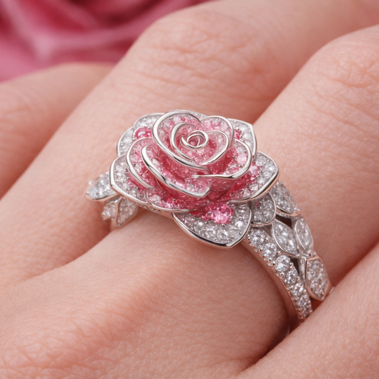 Roze Bloesem Zilveren Ring