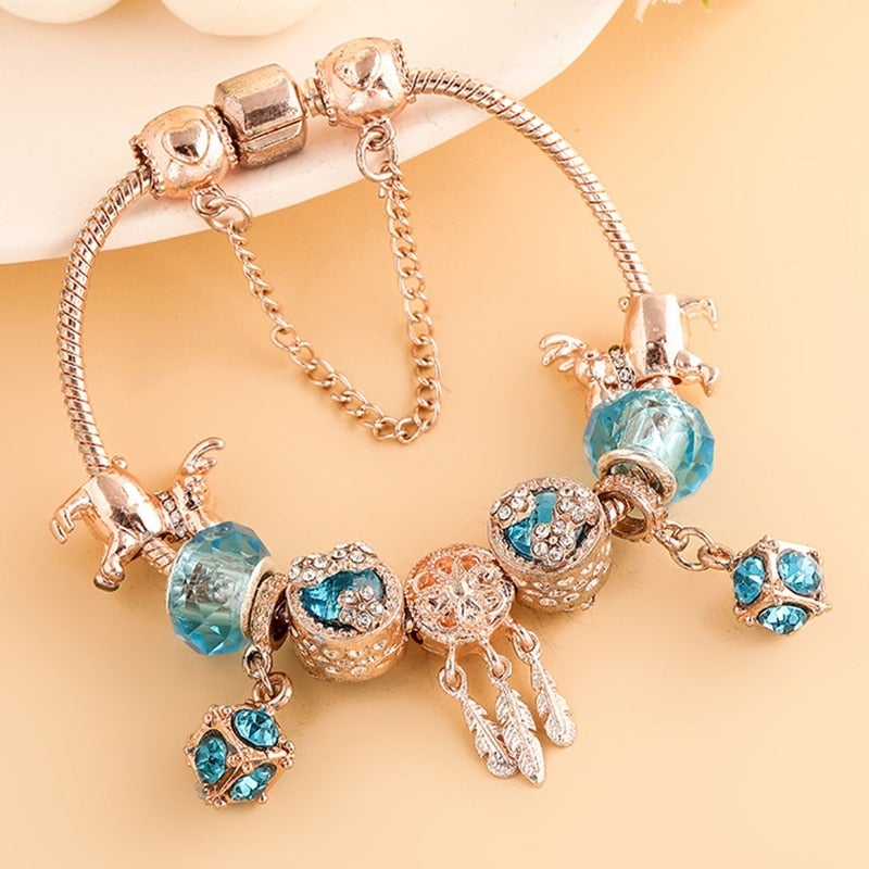 Armband in Roze Zilver en Blauwe Zirkonia's