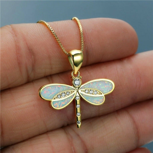 Libelle Ketting in Goud met Opal