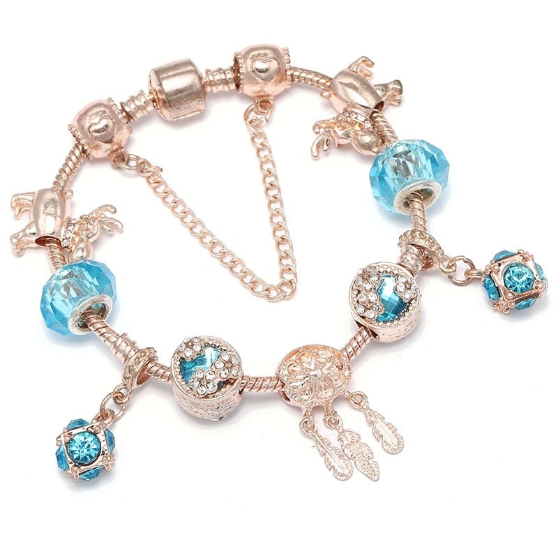 Armband in Roze Zilver en Blauwe Zirkonia's