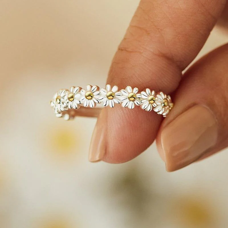 Verstelbare Zilveren en Handgeschilderde Emaille Margriet Ring
