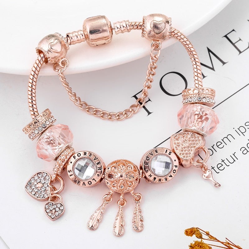 Rozen Dromenvanger Armband met Charms Inclusief in Sterling Zilver