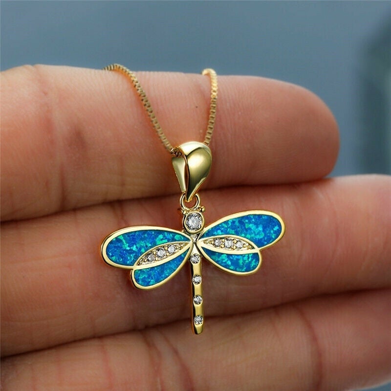 Libelle Ketting in Goud met Opal