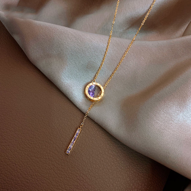 Romeinse Ketting met Paarse Zirkonia in Goud
