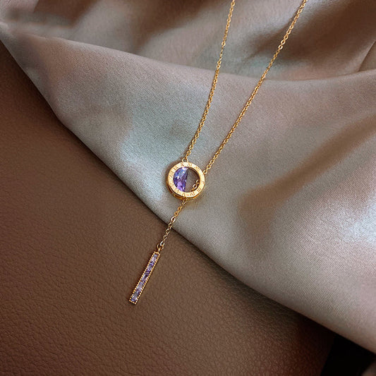 Romeinse Ketting met Paarse Zirkonia in Goud