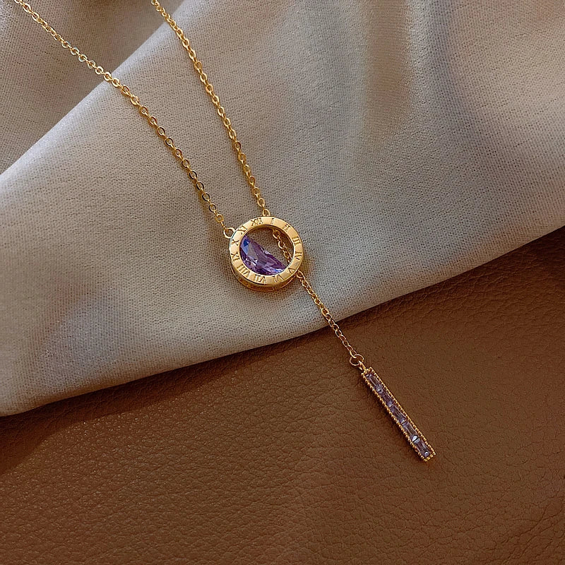 Romeinse Ketting met Paarse Zirkonia in Goud
