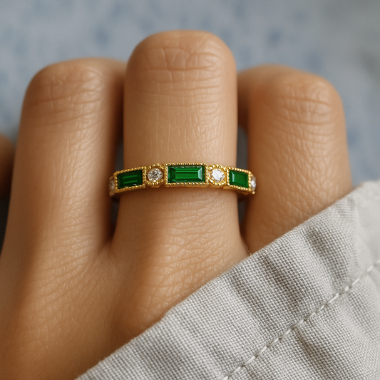 Alex - Groene Ingelegde Zirkonia Gouden Ring