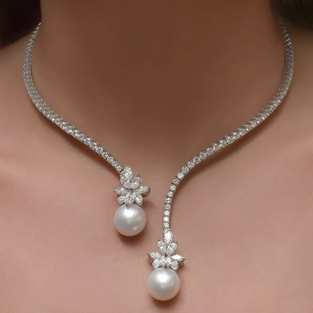 Elegante glanzende parelketting van sterling zilver