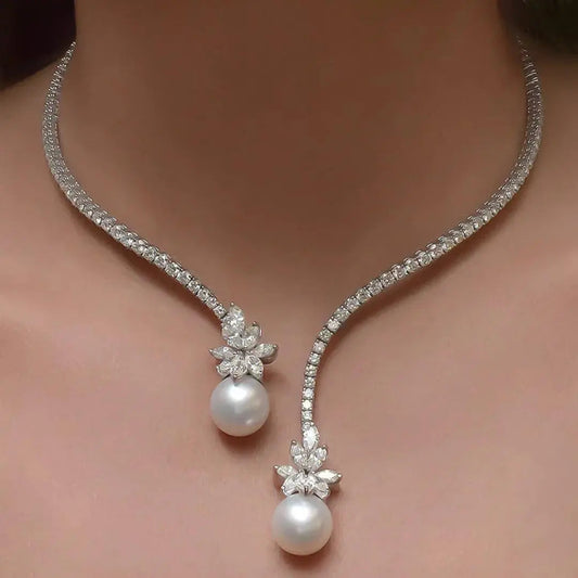 Elegante glanzende ketting met parels van sterling zilver