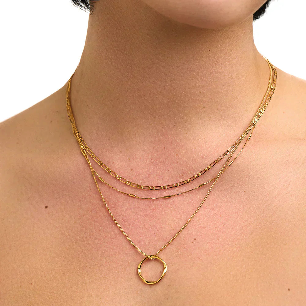 Drie Rij Open Cirkel Ketting | Goud