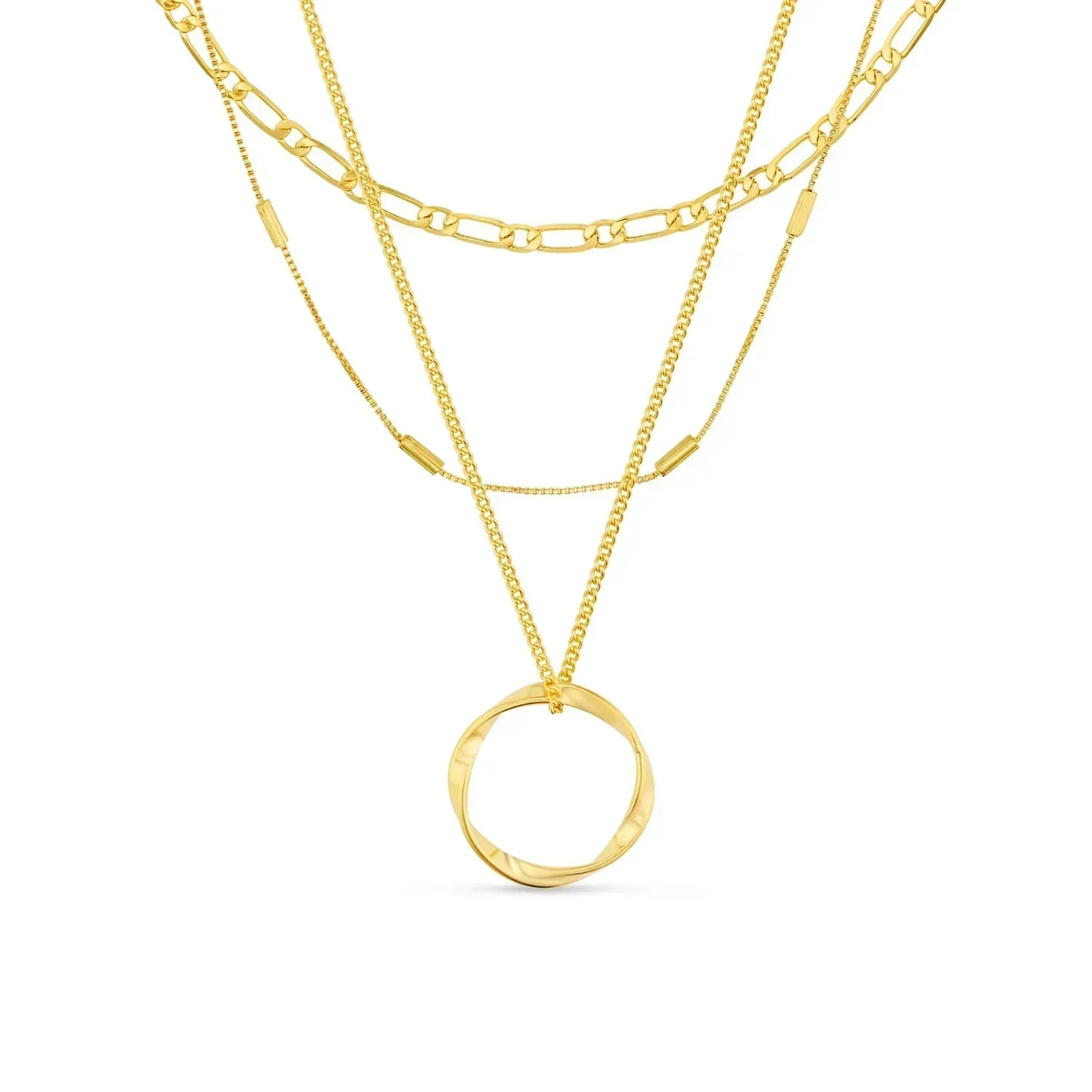 Drie Rij Open Cirkel Ketting | Goud