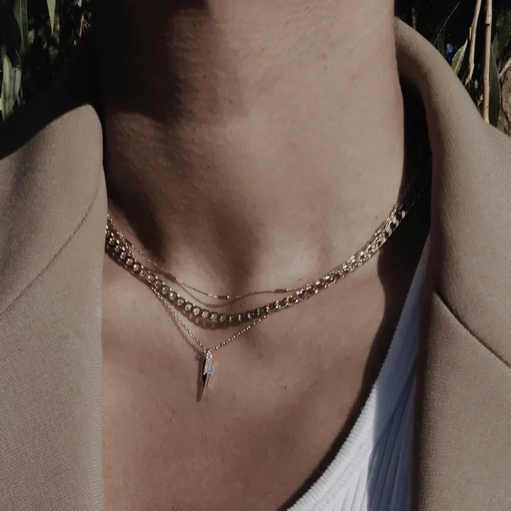 Curb Chain Necklace met Platte Schakels | Wit Goud