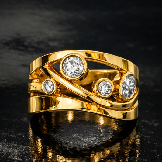 Vintage Zirconia Ingelegd Gouden Ring