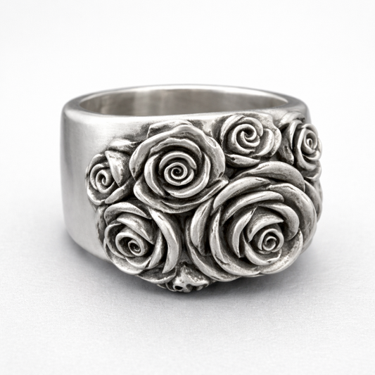 Vintage Zilveren Bloemenring
