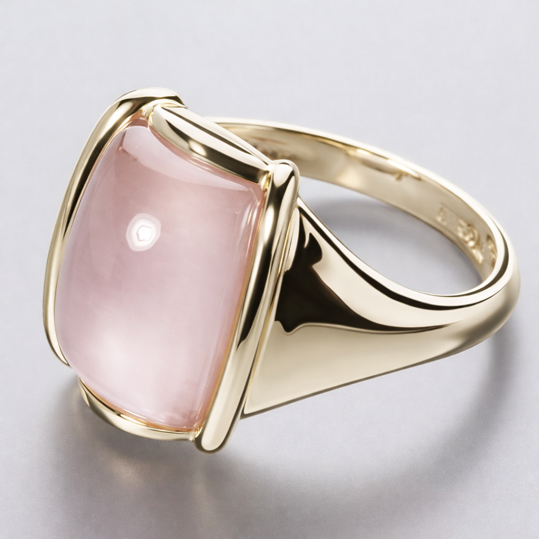 Vintage Vierkante Roze Gouden Ring