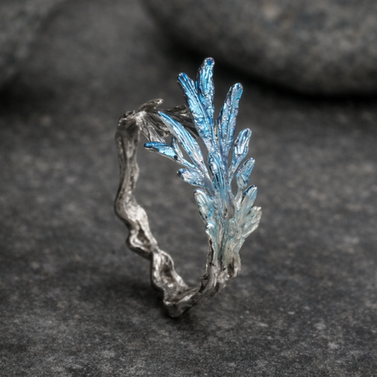 Vintage Zilveren & Blauwe Blad Ring