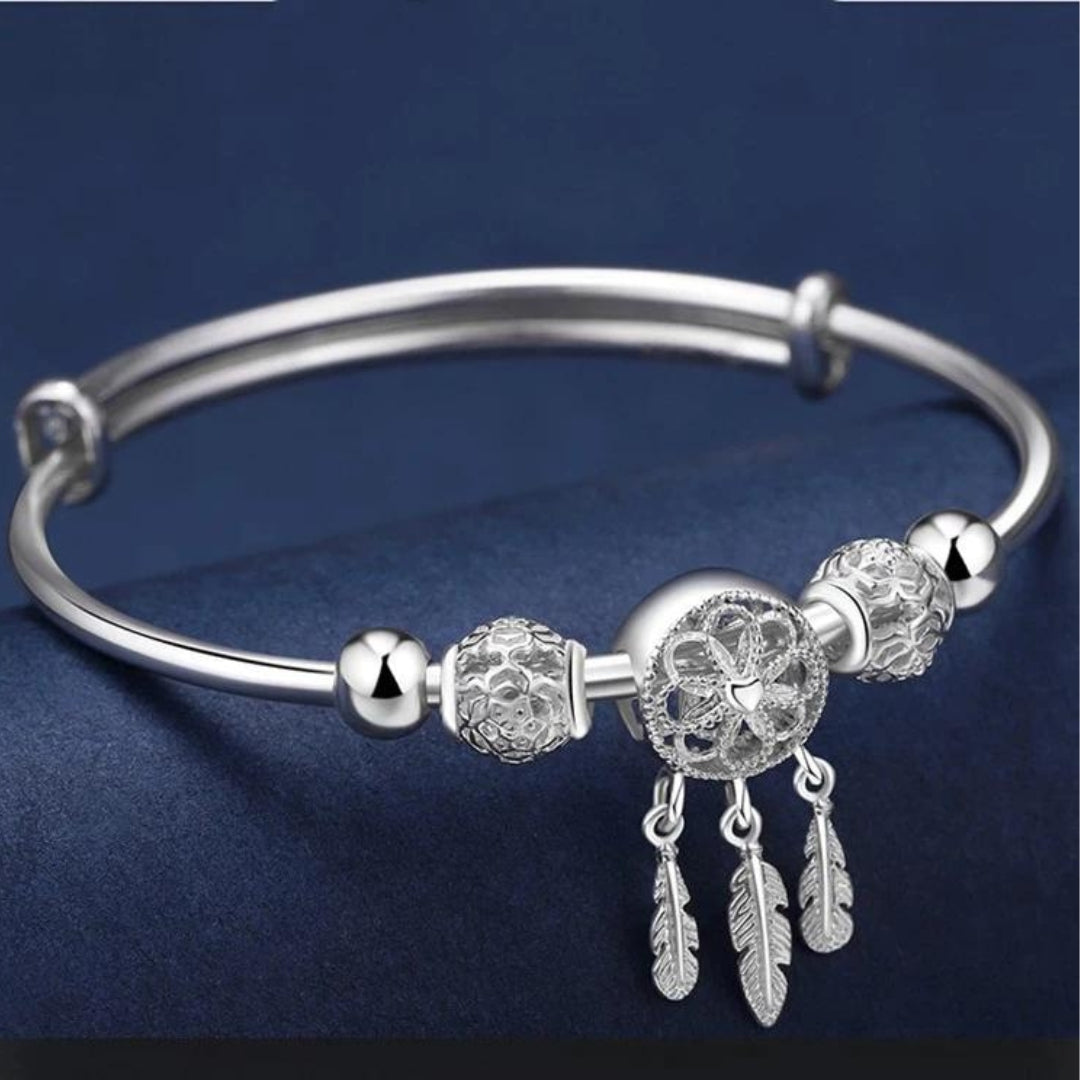 925 Sterling Zilver Verstelbare Armband met Drievoudige Blad Charms