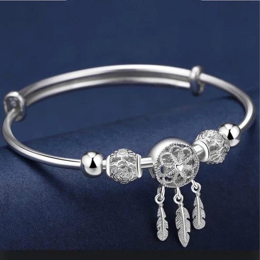 925 Sterling Zilver Verstelbare Armband met Drievoudige Blad Charms