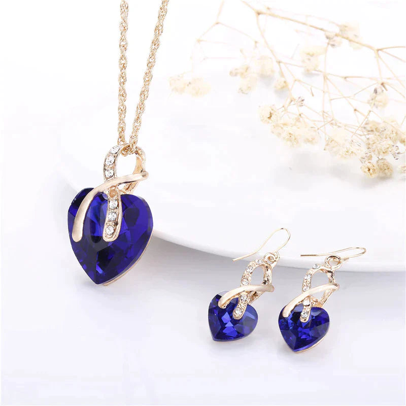 Set Halsketting + Oorbellen van Liefde met Blauwe Zirkonia in Goud