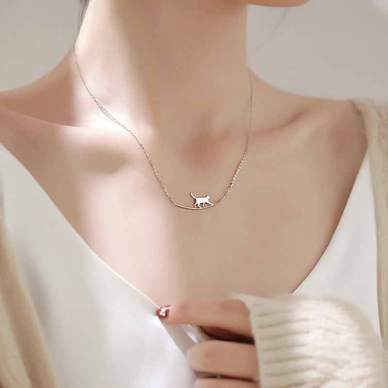Klimmende Kat Ketting in Zilver