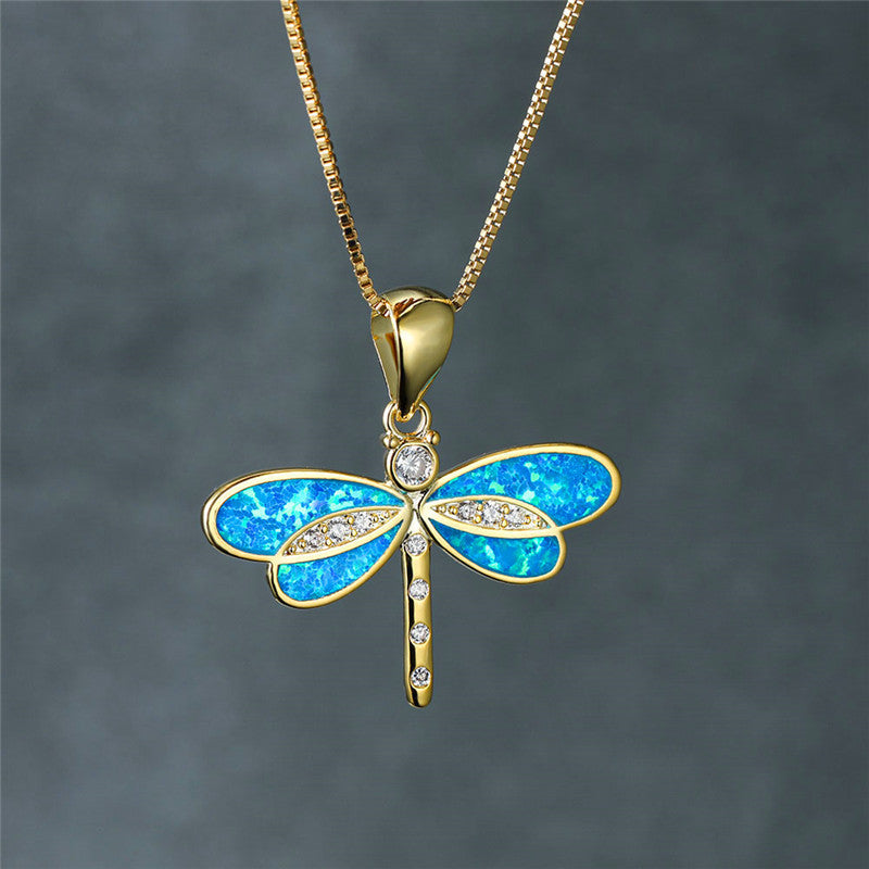 Libelle Ketting in Goud met Opal