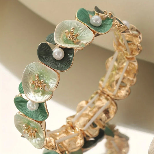 Vintage Groene Bloemen Parels Bracelet