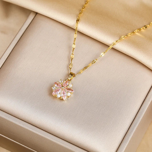 Romantische Roze Sakura Ketting van RVS