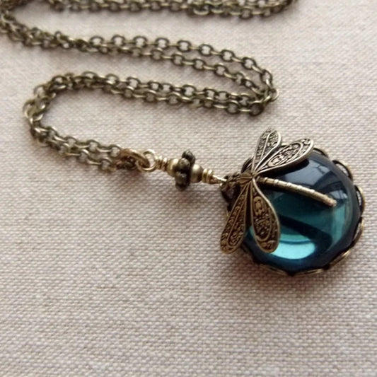 Vintage Groene Steen Libelle Hanger Ketting