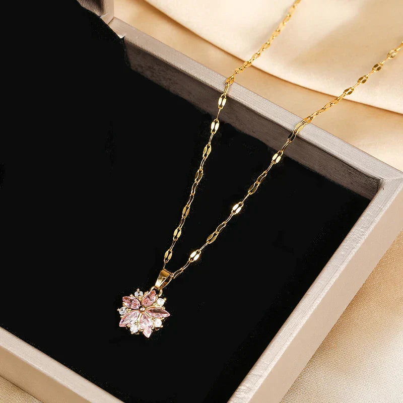 Romantische Roze Sakura Ketting van RVS