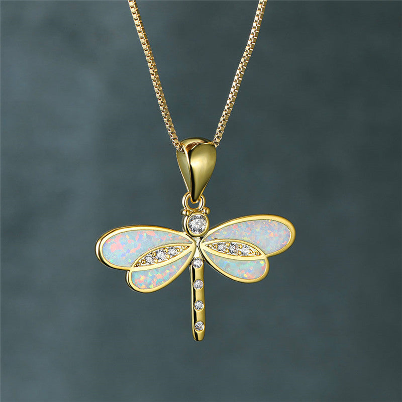 Libelle Ketting in Goud met Opal