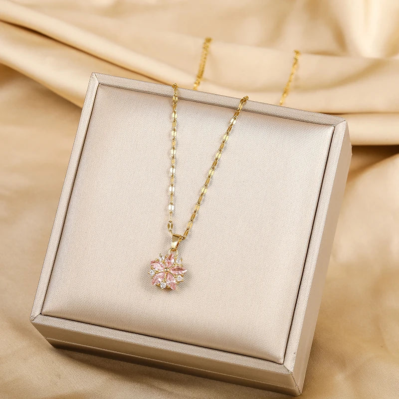 Romantische Roze Sakura Ketting van RVS