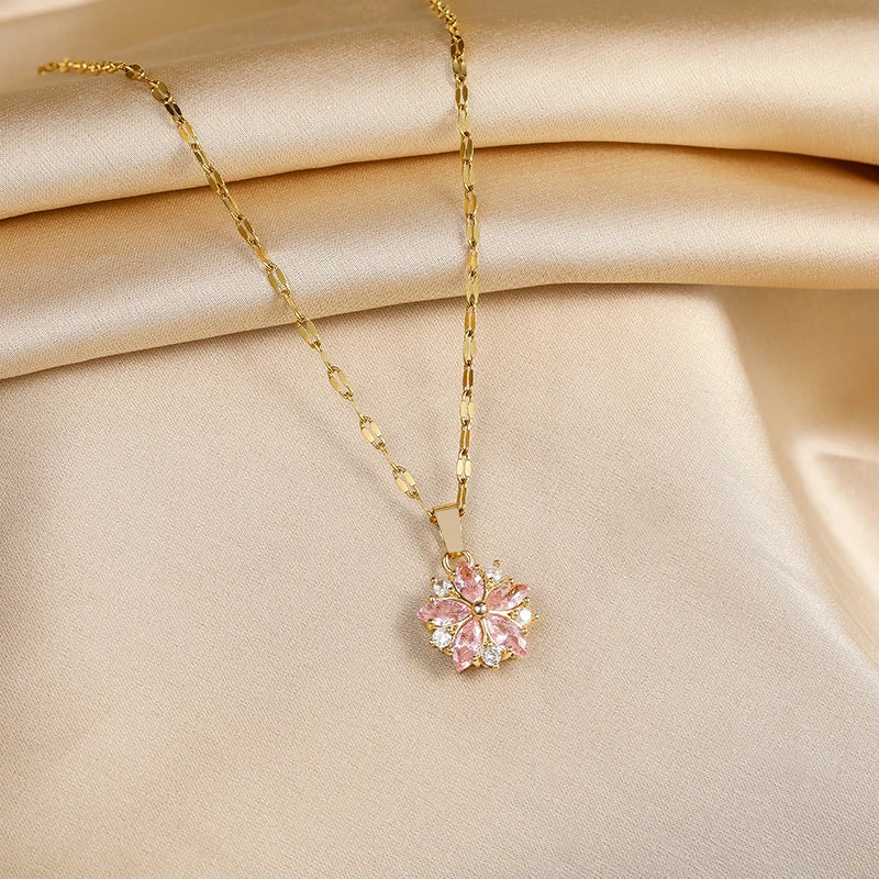 Romantische Roze Sakura Ketting van RVS
