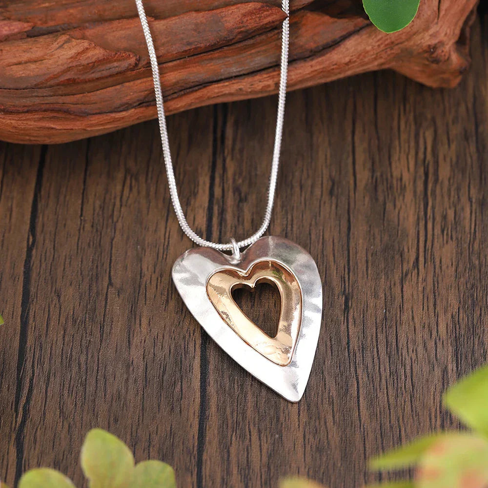 Vintage Zilveren & Gouden Hart Hanger Ketting