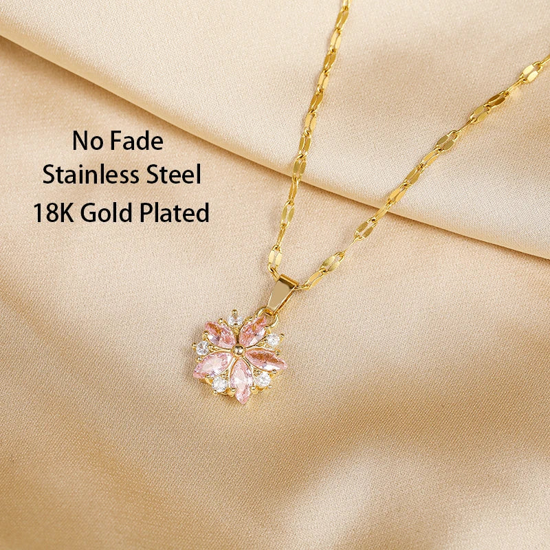 Romantische Roze Sakura Ketting van RVS