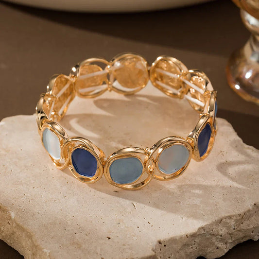 Vintage Blauwe Marmeren Gouden Armband