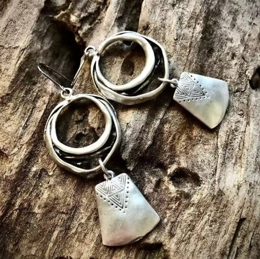 Vintage Zilveren Hangende Vierkante Dangle Oorbellen