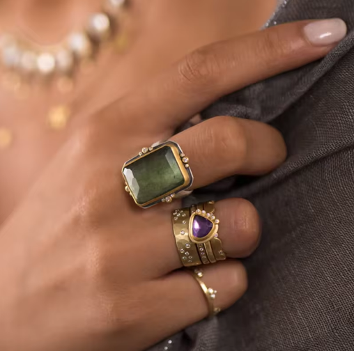 Franse Retro Vierkante Kristallen Ring