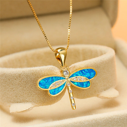 Libelle Ketting in Goud met Opal