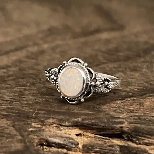 Vintage Zilver & Opal Bloemenring