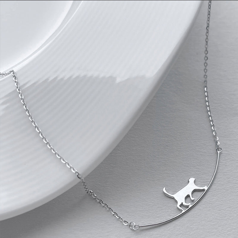 Klimmende Kat Ketting in Zilver