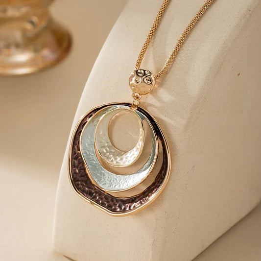 Vintage Gouden & Bronzen Gelaagde Cirkel Ketting